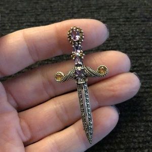 Amethyst citrine and marcasite silver pin